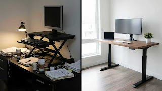 Standing desk converter vs full electric standing desk comparison for 2026 home office setup.