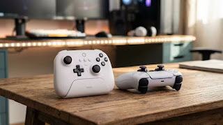 8BitDo Ultimate Controller vs PS5 DualSense Controller comparison for couples gaming setup.