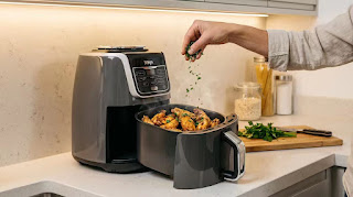 Ninja AF161 Max XL air fryer basket filled with cooked crispy chicken wings ready for serving.