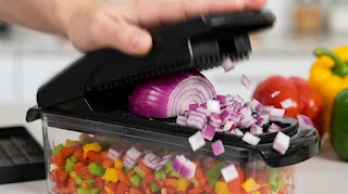 Using Fullstar Vegetable Chopper to dice onions quickly for meal prep.