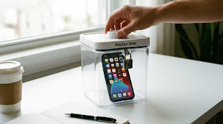Kitchen Safe time locking container with a smartphone locked inside.
