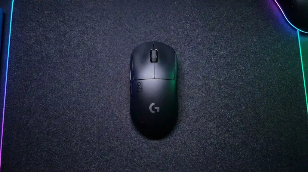 Logitech G PRO X Superlight 2 wireless gaming mouse on a mousepad, finding gaming gear on Amazon Resale.