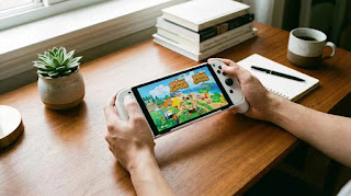 Skull & Co NeoGrip ergonomic protective case on Nintendo Switch OLED showing comfortable grip handles.