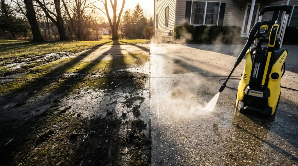 The best electric pressure washer being used for a satisfying driveway clean