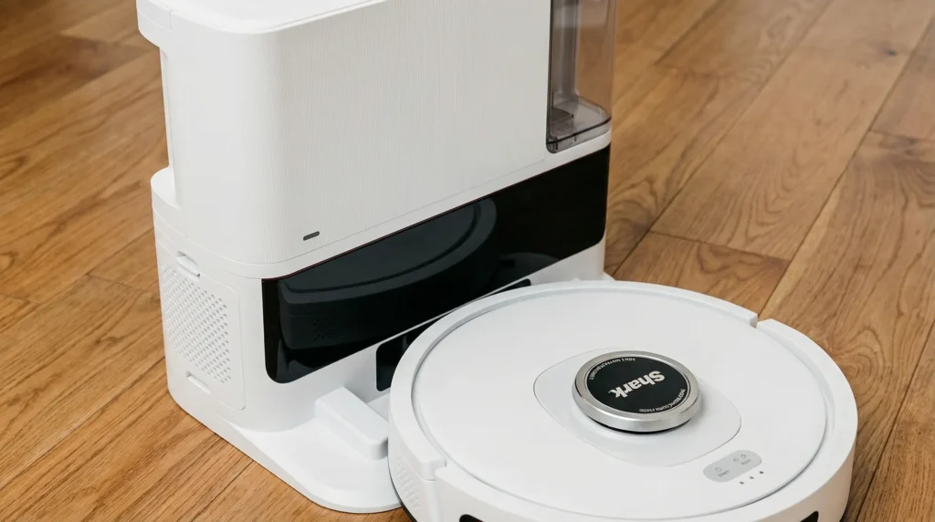 The Shark AI Ultra Robot Vacuum with its bagless self-emptying base, capable of holding 60 days of pet hair.