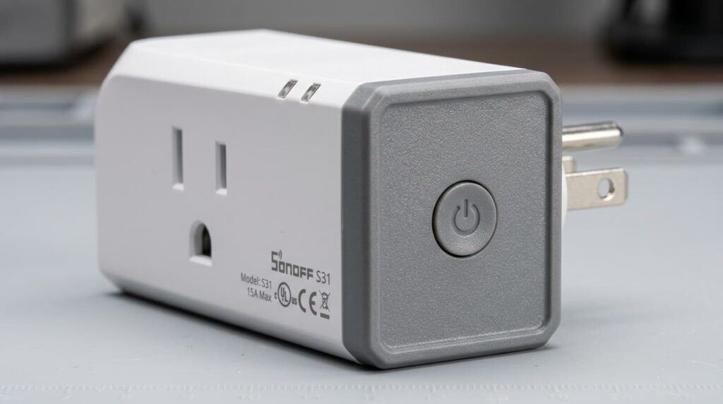 SONOFF S31 Wi-Fi Smart Plug with Energy Monitoring, known for high accuracy and low price.