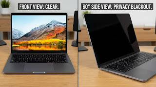 SightPro privacy screen filter comparison showing clear frontal view vs blacked-out side view for data security.