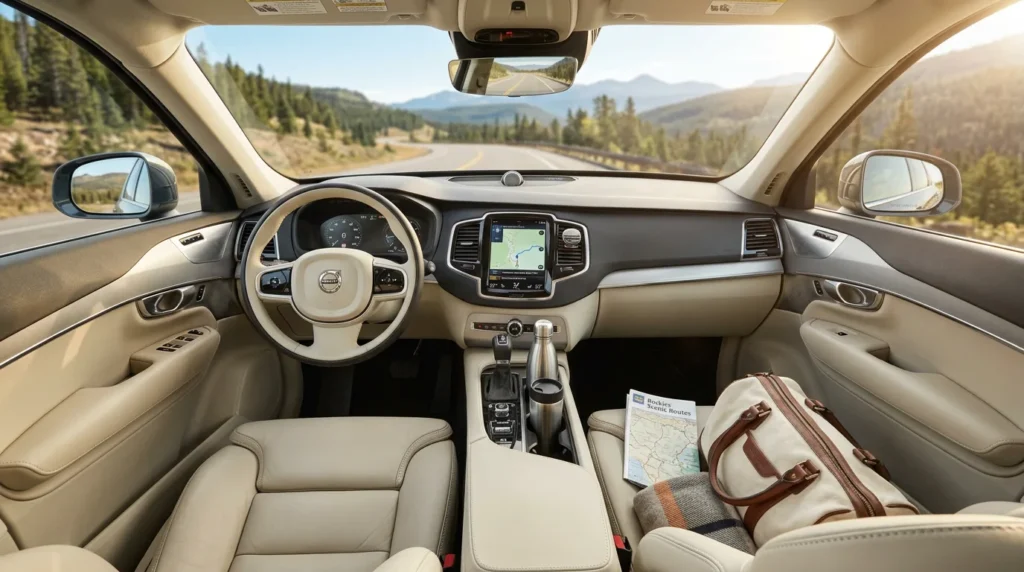 Clean car interior ready for a spring road trip, emphasizing comfort and freshness.