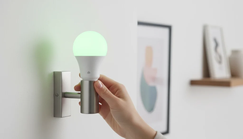 Installing a Kasa smart WiFi color light bulb into a wall fixture for holiday lighting