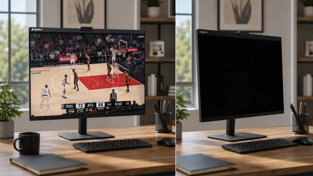 SightPro 24 inch computer privacy screen filter blocking side-angle viewing in an office
