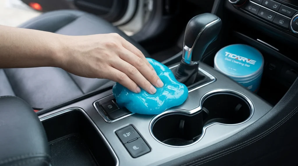 TICARVE cleaning gel conforms to car center console crevices for thorough cleaning.