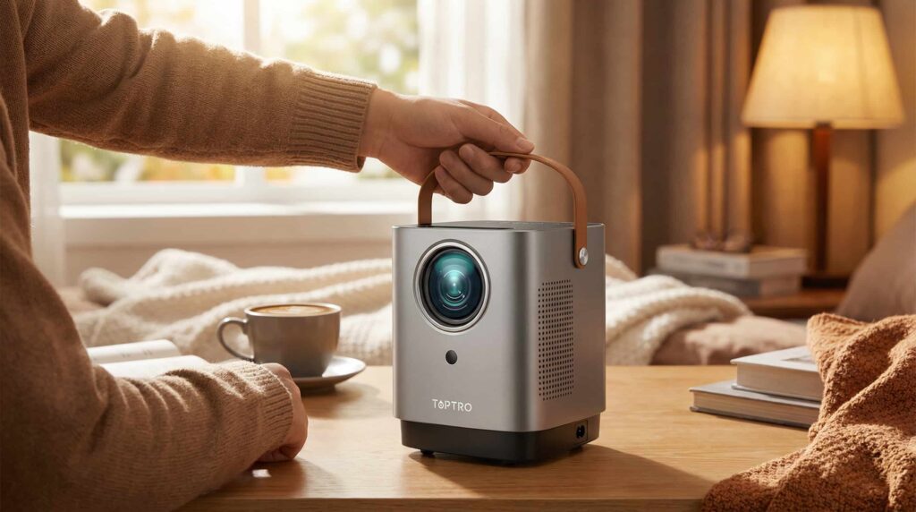 TOPTRO TR23 Outdoor Projector with a convenient top handle for ultimate portability.