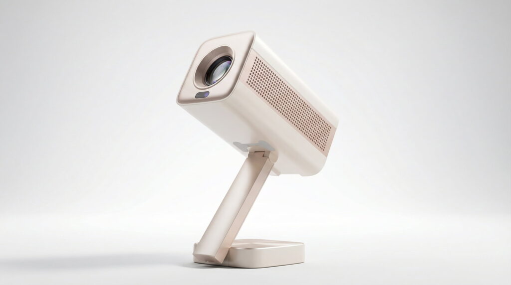 Voplls Smart Mini Projector with an innovative tilting stand for easy angle adjustment.