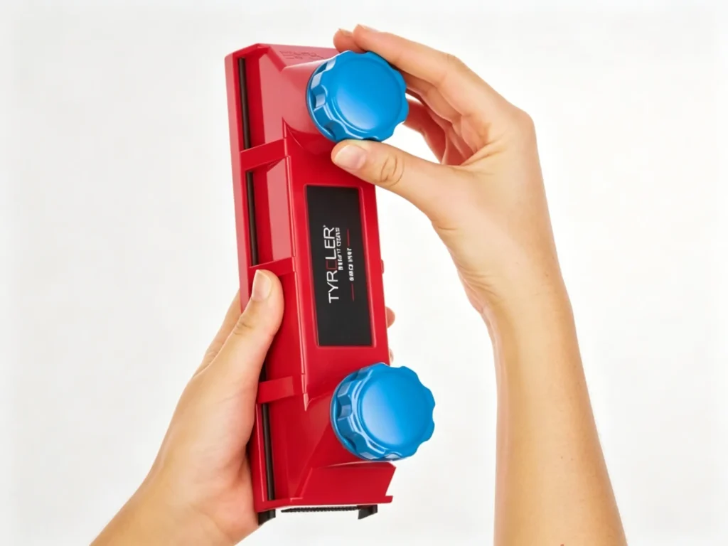 Close up of the adjustable magnetic force control knob on a Tyroler Glider window cleaning tool.