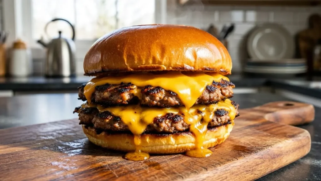 Cooking cheeseburgers on a griddle with the best smash burger press