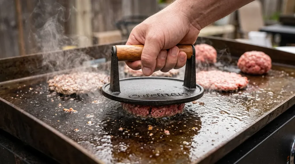 Using the Cuisinart cast iron model, widely considered the best smash burger press for beginners