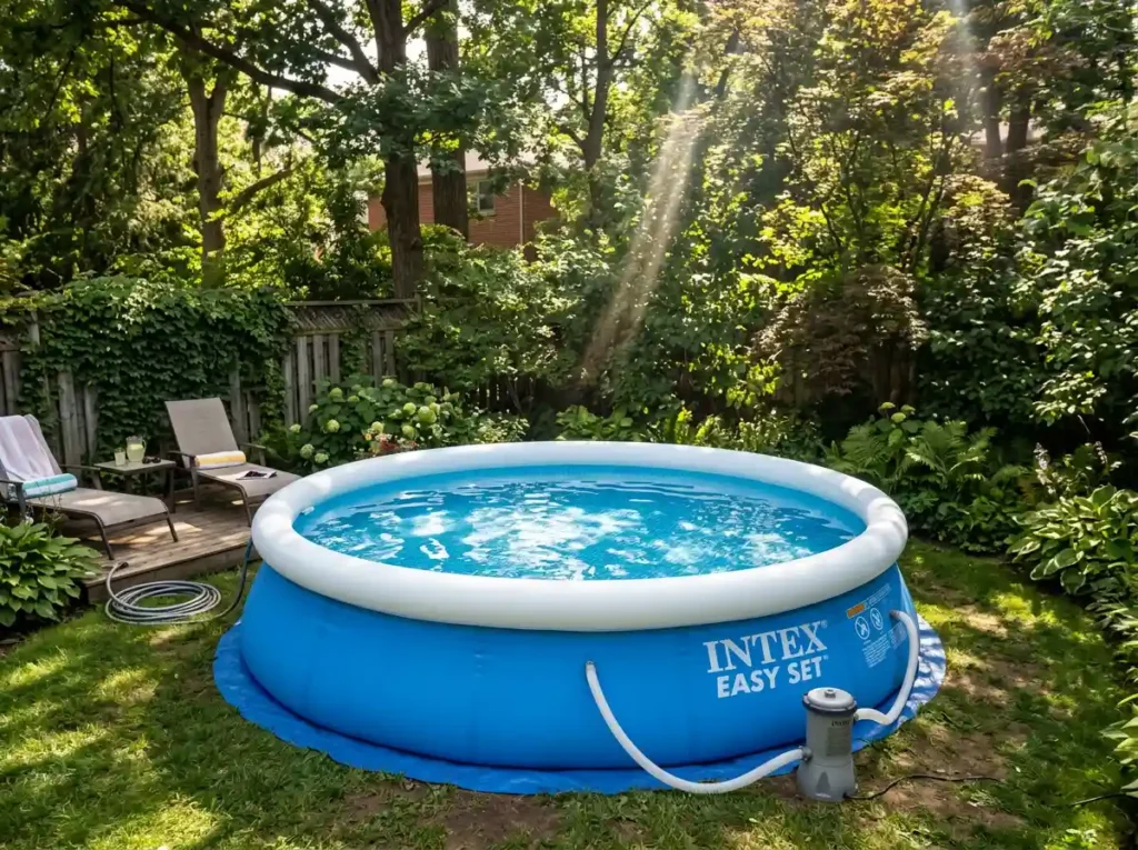 Intex 10ft x 30in Easy Set Inflatable Above Ground Swimming Pool on leveled grass