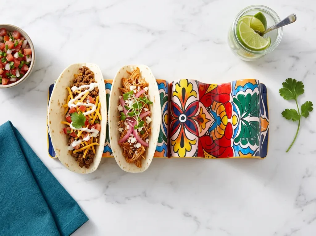 Reversible Prepara Multi Taco Holder being used for soft shell tacos.