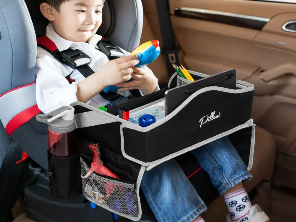 PILLANI Kids Travel Tray for Car with dry-erase top and marker storage pockets