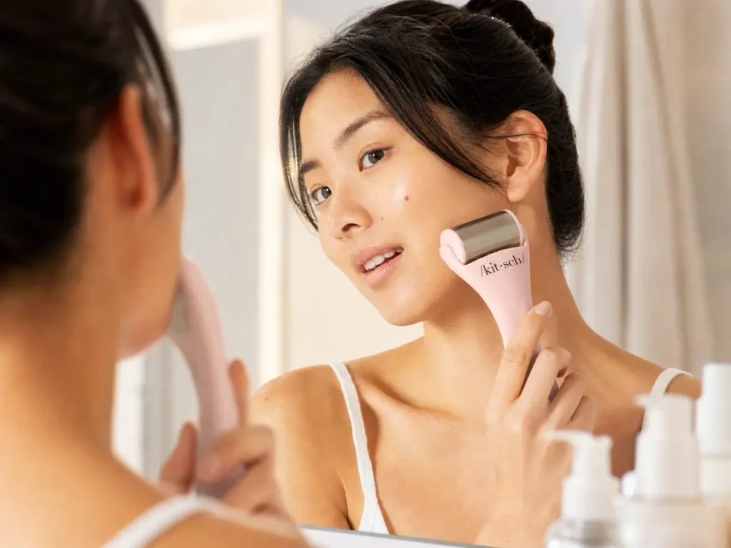 A frosted facial ice roller tested to see does ice rolling help morning face swelling