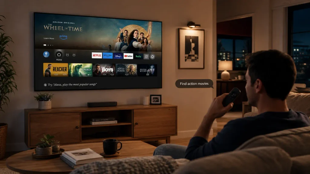 Amazon Fire TV 55-inch Omni Series smart display in an everyday living room setting
