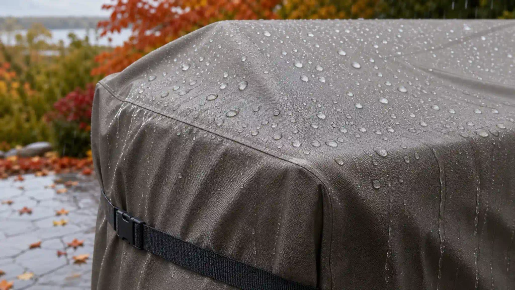 Duck Covers waterproof patio furniture cover protecting outdoor deck furniture from rain and moisture.