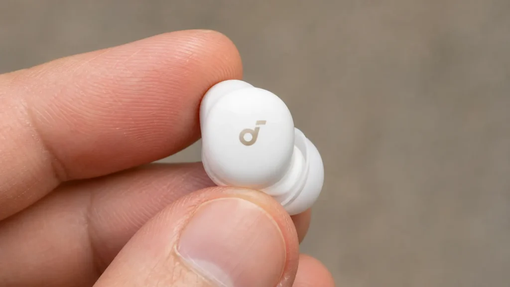 Compact profile of Soundcore Sleep A30 by Anker sleep earbuds designed for side sleepers