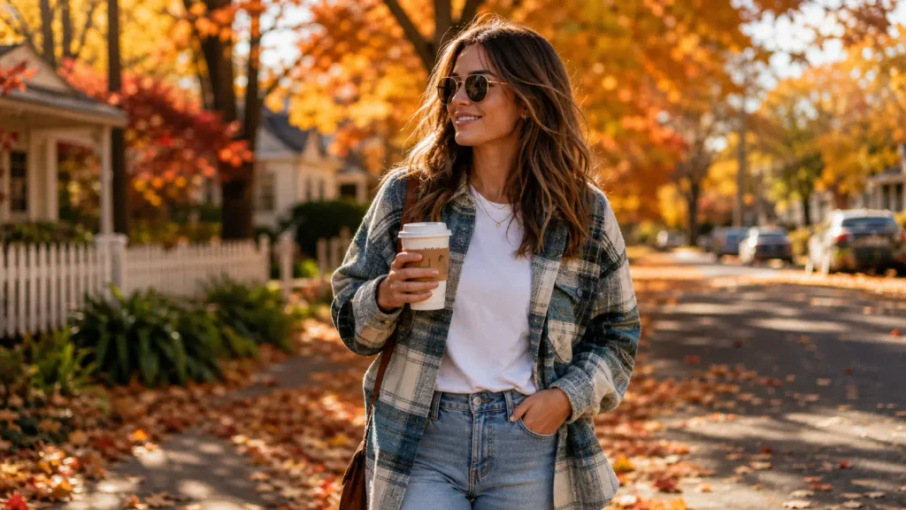 Styling one of the best oversized shackets on Amazon for a crisp fall day