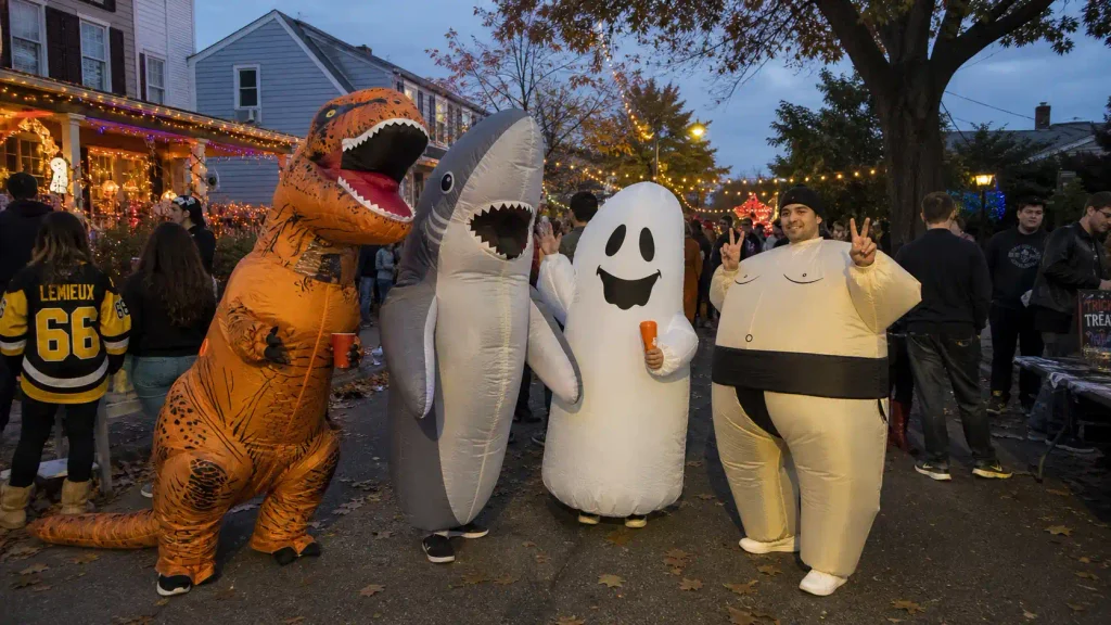The best inflatable costumes on Amazon worn at a Halloween block party