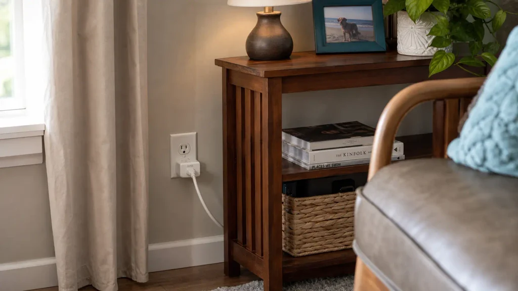 Kasa Smart Plug Ultra Mini 15A controlling a lamp while keeping the second outlet open