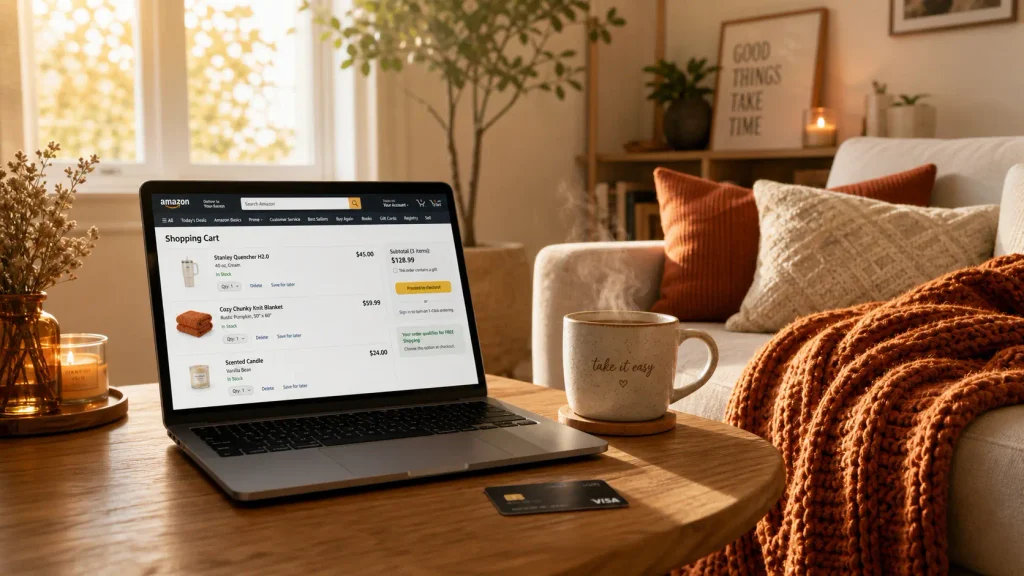 A laptop displaying the best amazon finds to add to cart during Prime Big Deal Days.