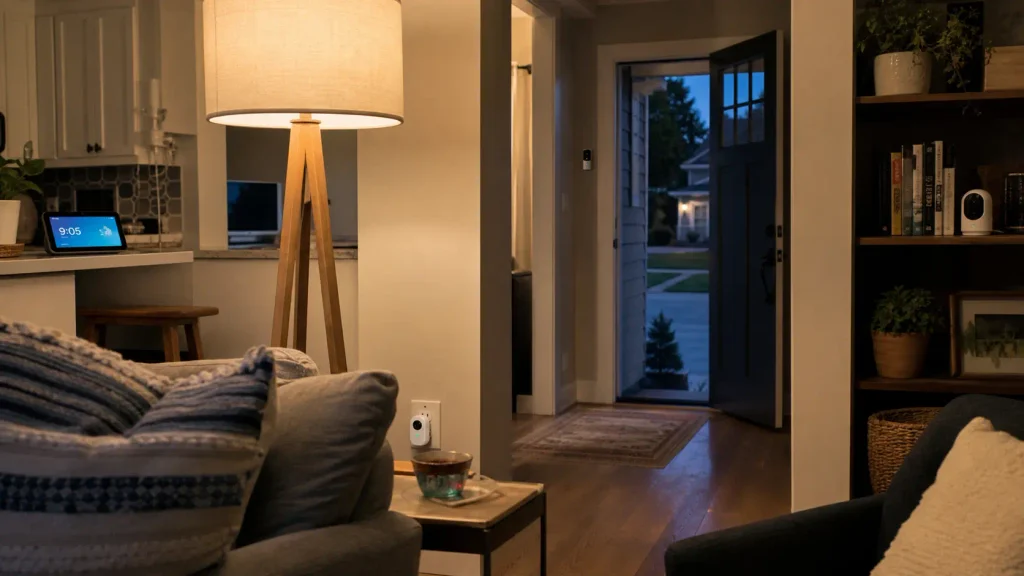 A living room setup featuring Prime Big Deal Days smart home deals
